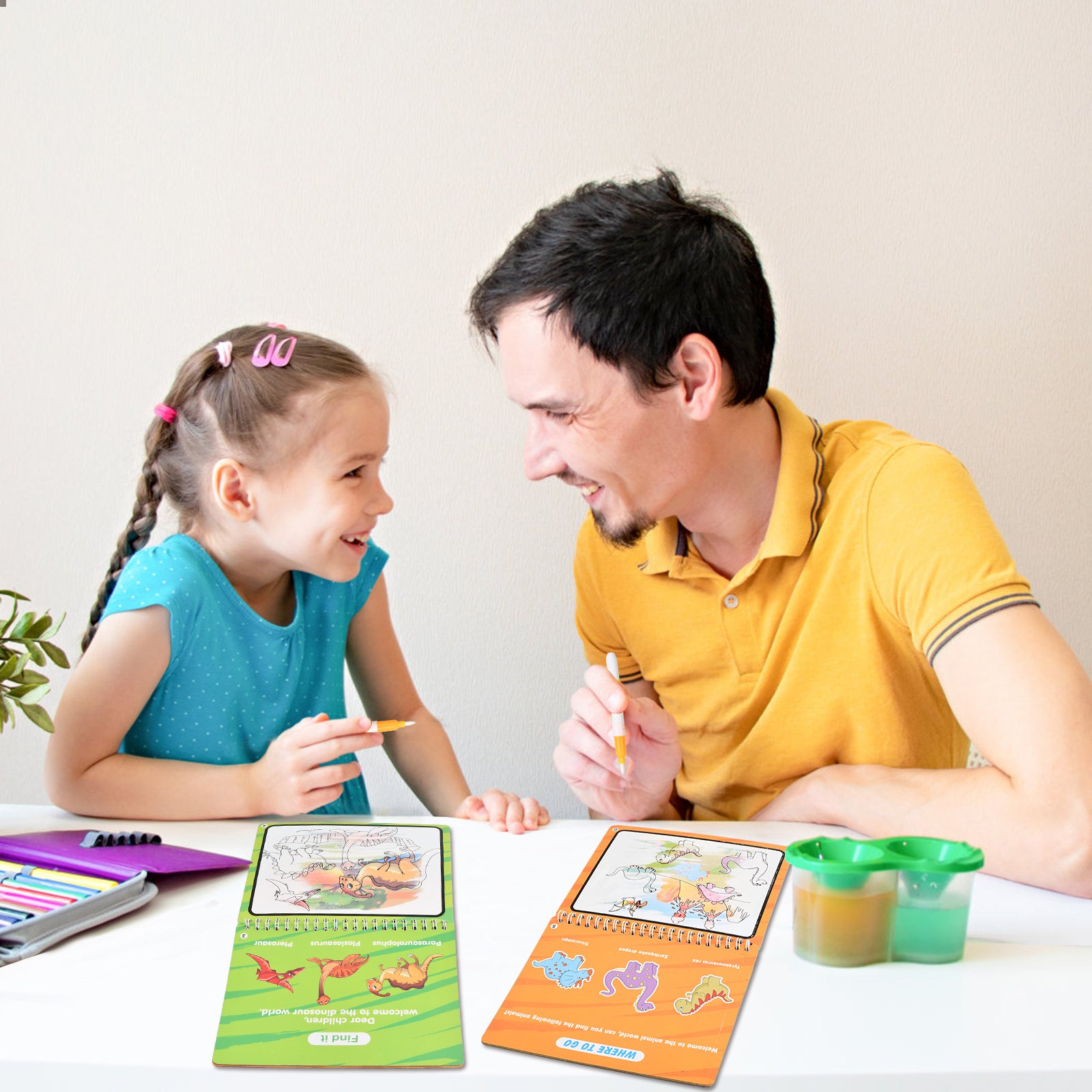 2pcs Water Drawing Book with Reusable Pen Dinosaurs & Animals