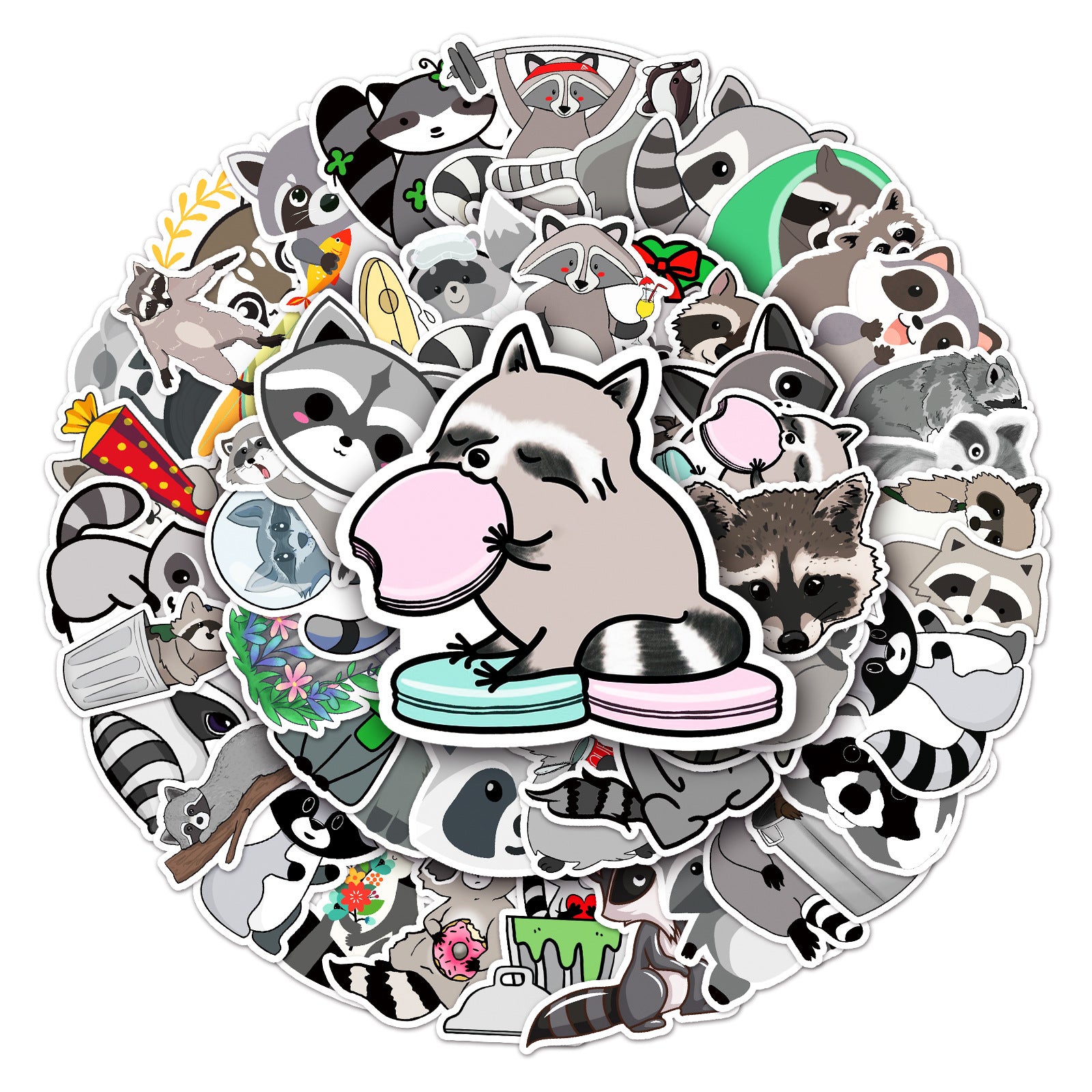 50pcs Raccoon Graffiti Stickers for DIY Skateboard Guitar Water Cup Fun Gift
