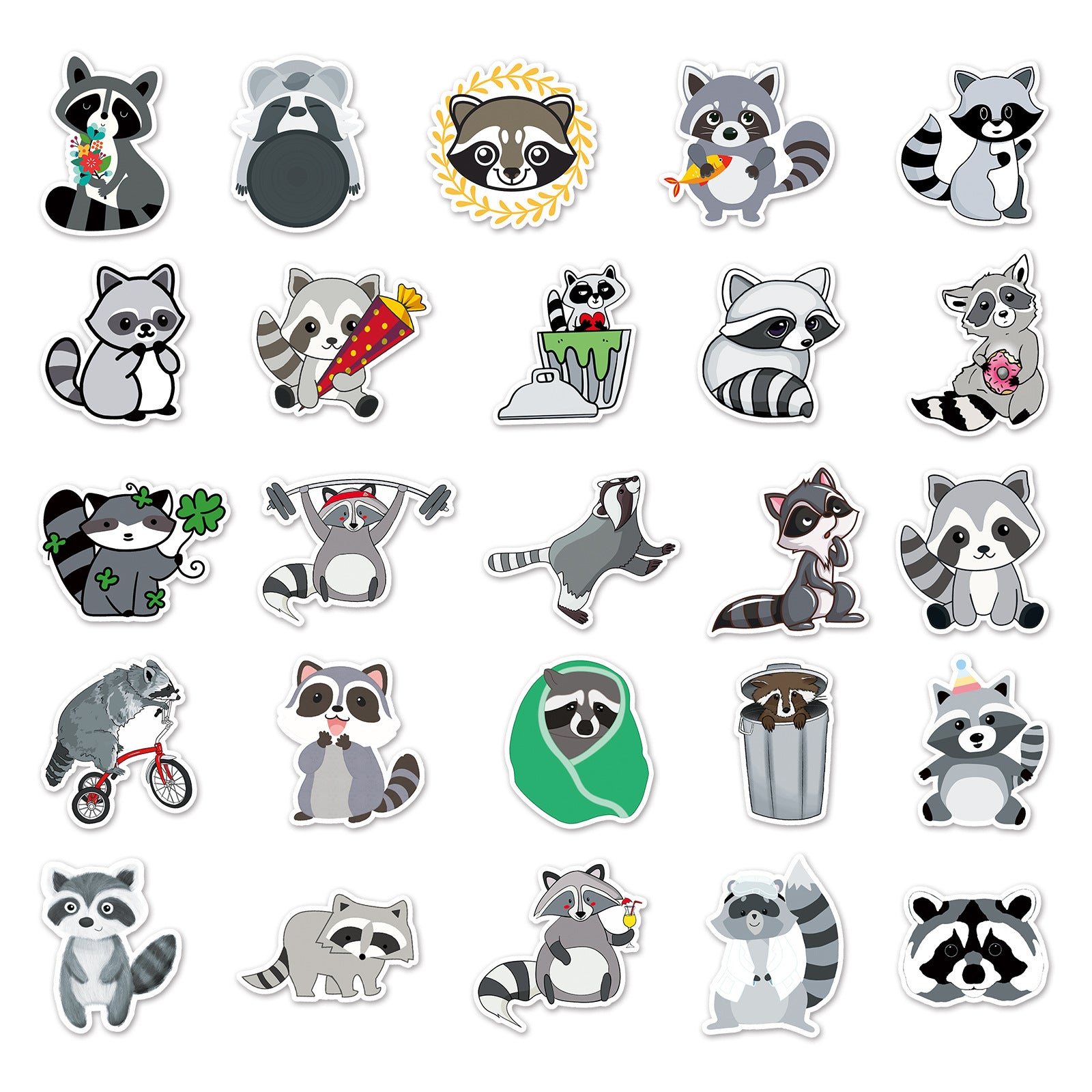50pcs Raccoon Graffiti Stickers for DIY Skateboard Guitar Water Cup Fun Gift
