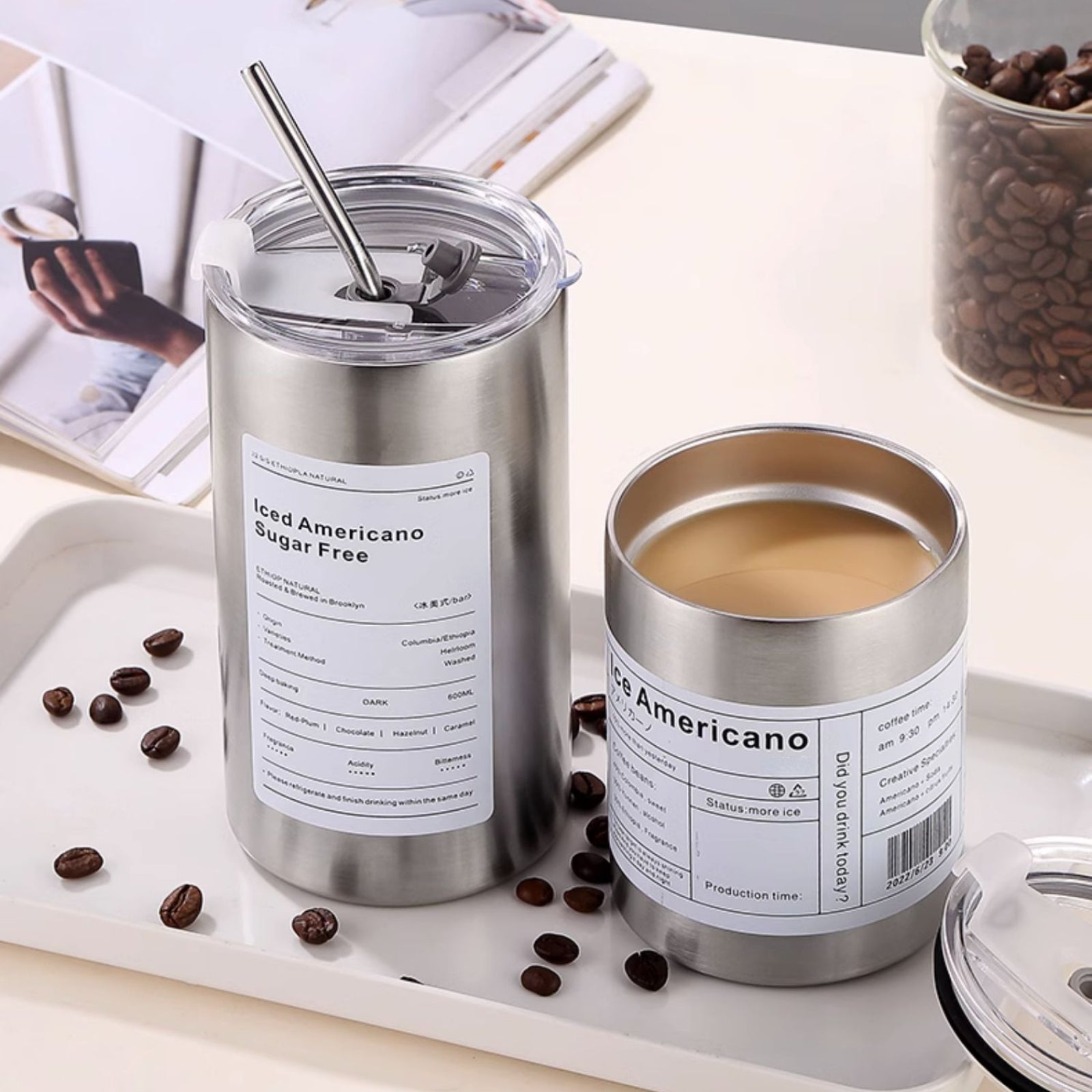 Double Layered Stainless Steel Coffee Cup 320ml 600ml 10 8oz 20 3oz