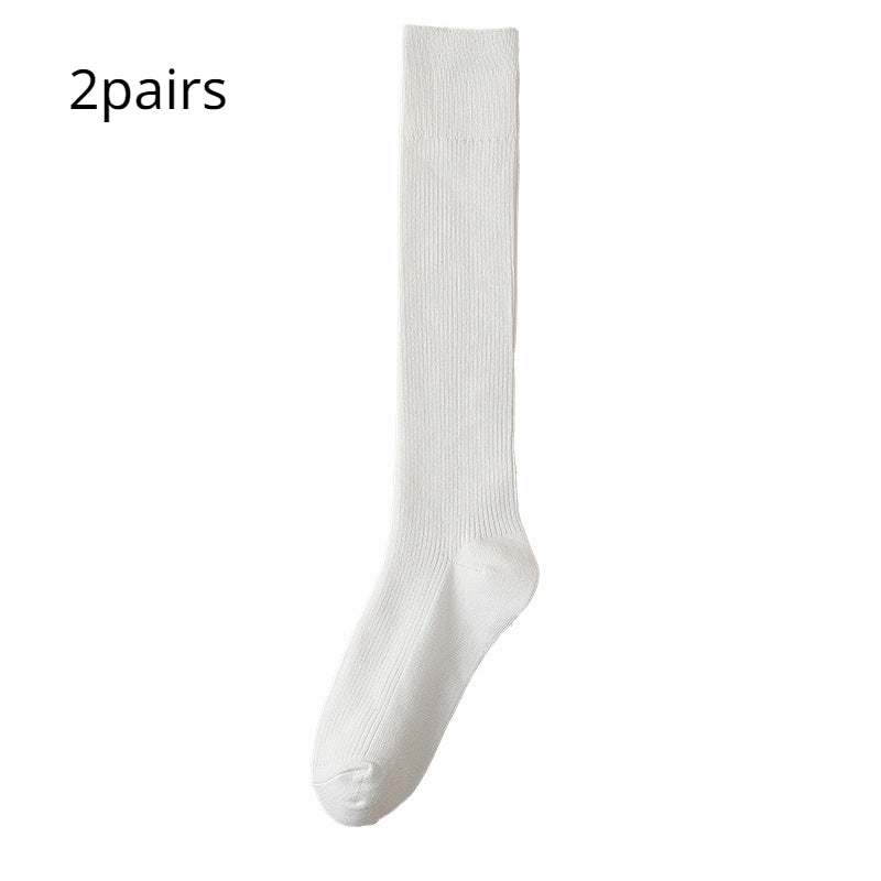 2 Pairs Solid Ribbed Calf Socks Knee High Stockings & Hosiery