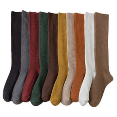 2 Pairs Solid Ribbed Calf Socks Knee High Stockings & Hosiery
