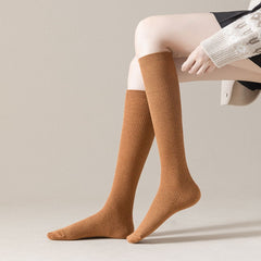 2 Pairs Solid Ribbed Calf Socks Knee High Stockings & Hosiery