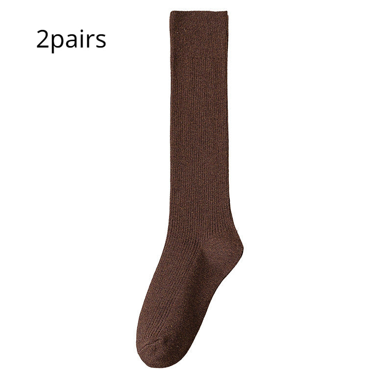 2 Pairs Solid Ribbed Calf Socks Knee High Stockings & Hosiery