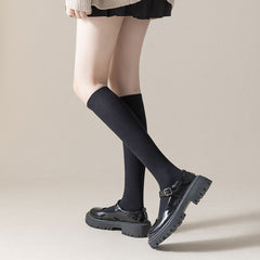 2 Pairs Solid Ribbed Calf Socks Knee High Stockings & Hosiery