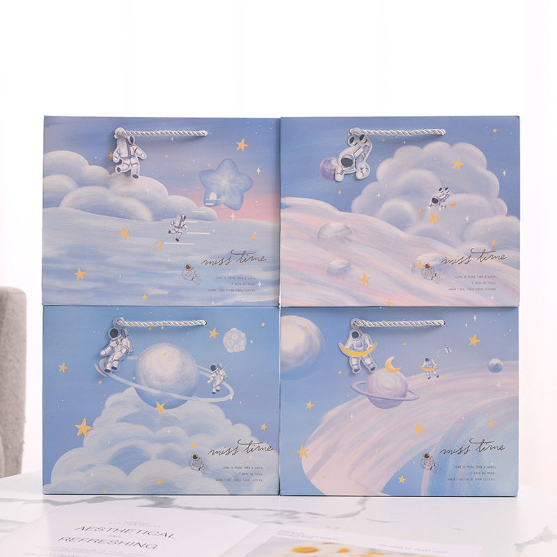 Cartoon Astronaut Planet Gift Bag for Kids Birthday, Horizontal Design