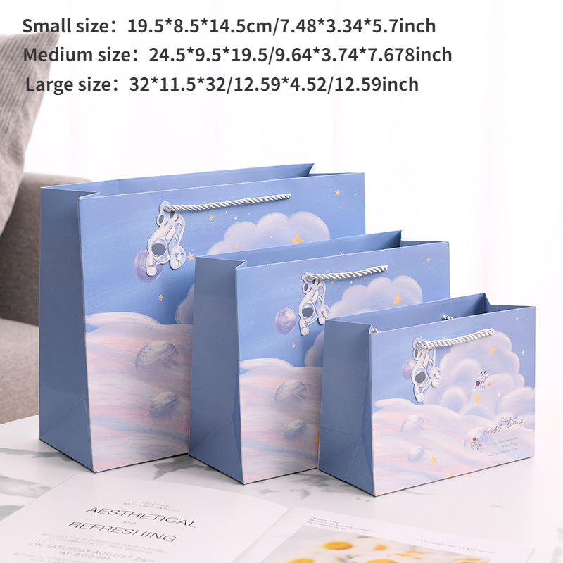 Cartoon Astronaut Planet Gift Bag for Kids Birthday, Horizontal Design