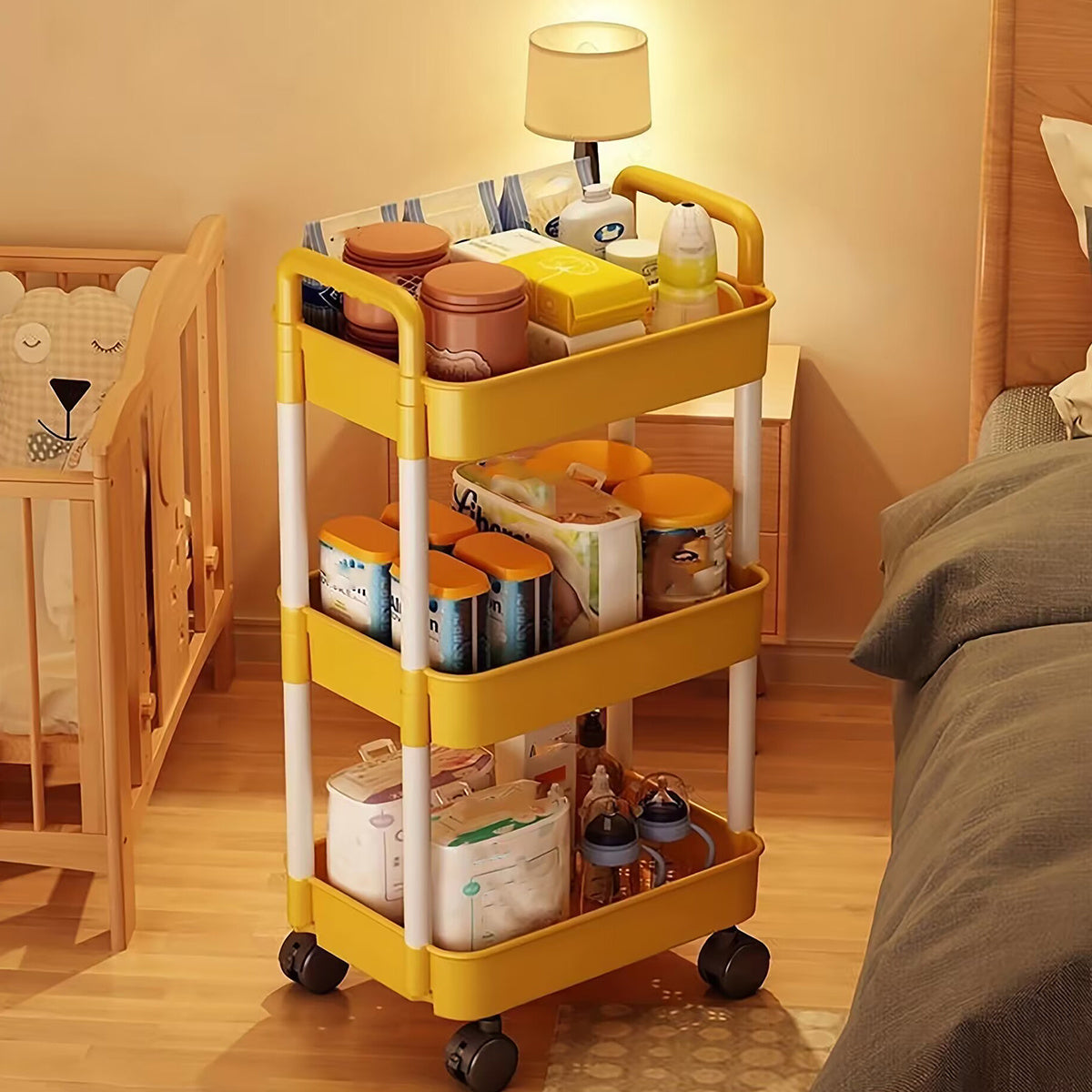 3 Tier Plastic Storage Cart with Wheels for Kitchen Living