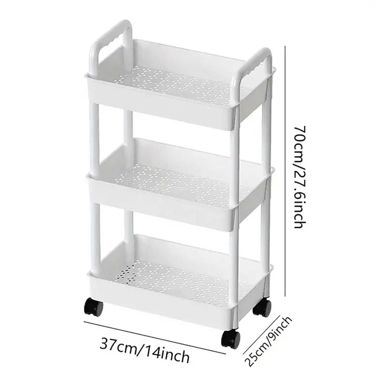 3 Tier Plastic Storage Cart with Wheels for Kitchen Living