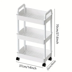 3 Tier Plastic Storage Cart with Wheels for Kitchen Living