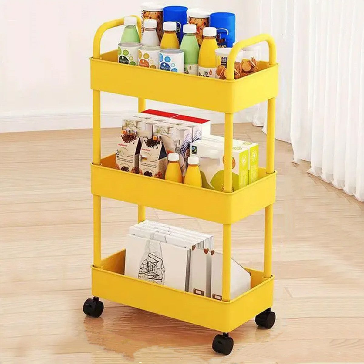 3 Tier Plastic Storage Cart with Wheels for Kitchen Living
