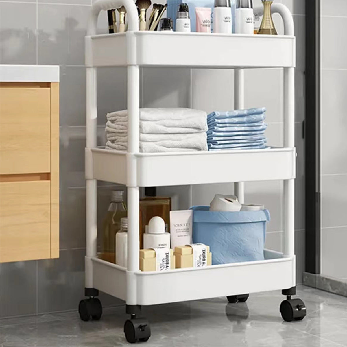 3 Tier Plastic Storage Cart with Wheels for Kitchen Living
