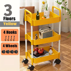 3 Tier Plastic Storage Cart with Wheels for Kitchen Living