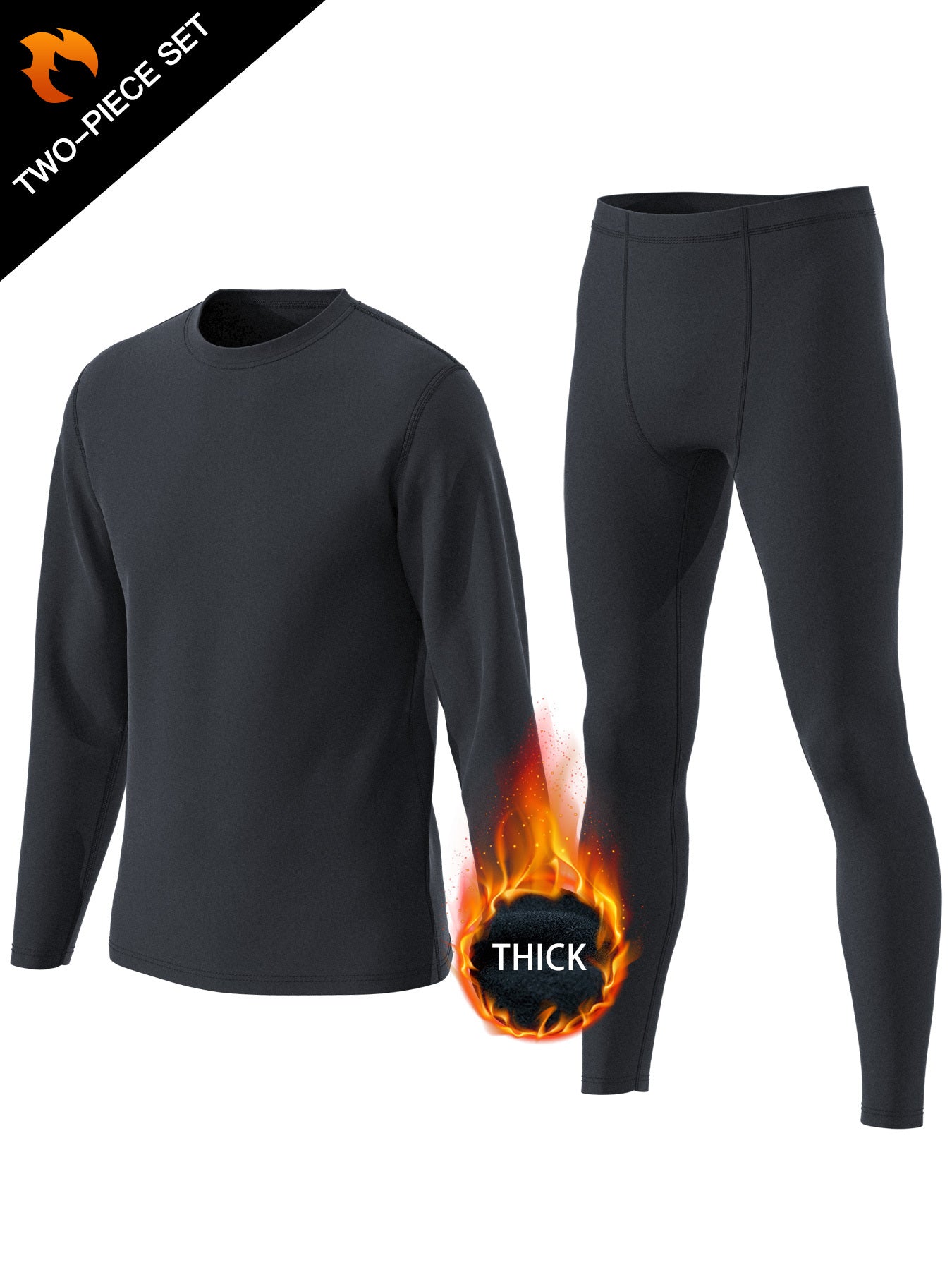 Men's Warm Sport Set Long Sleeve Crew Neck Tee & Compression Pants