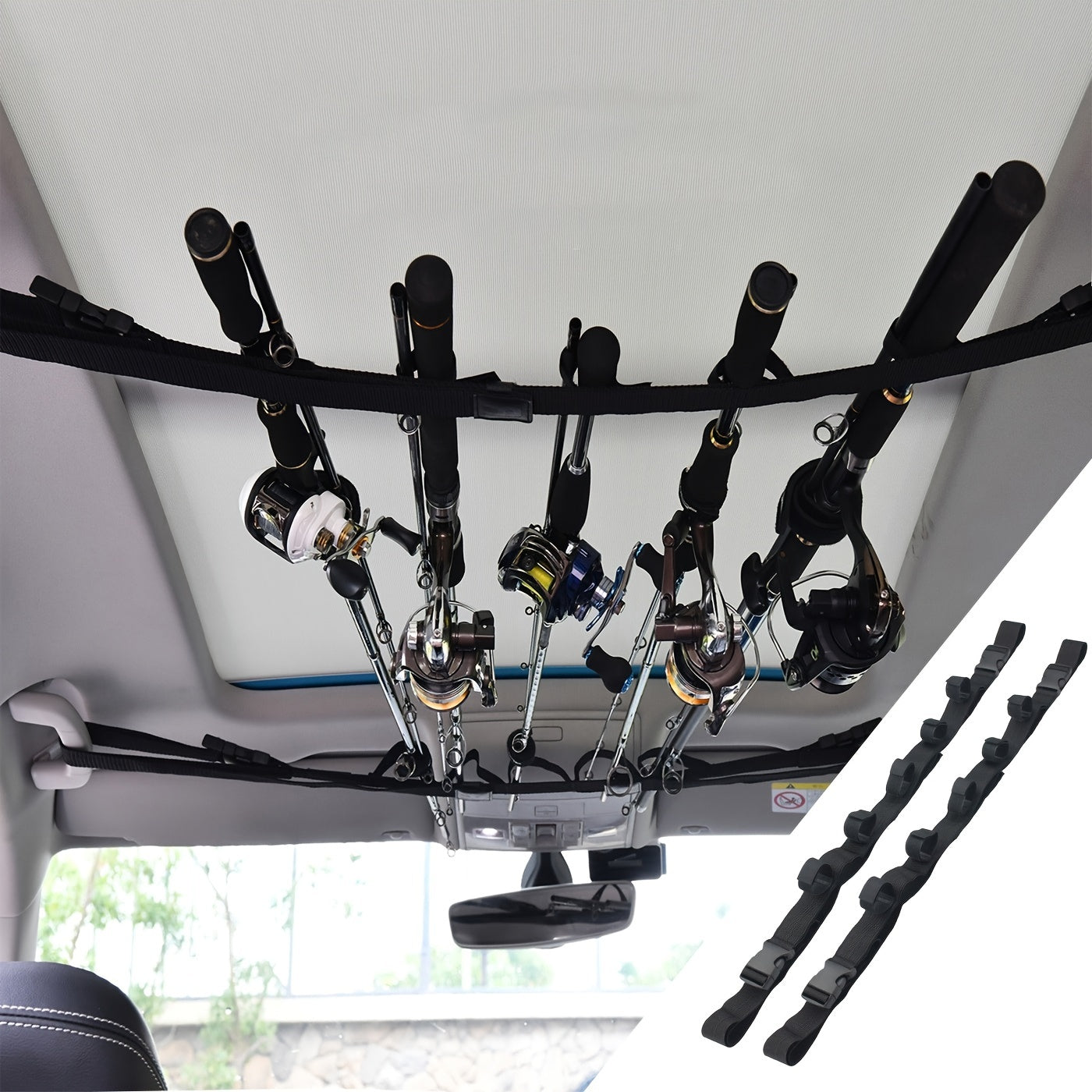 Adjustable Car Fishing Rod Holder 5 Rods Capacity Heavy Duty Nylon Rod Carrier