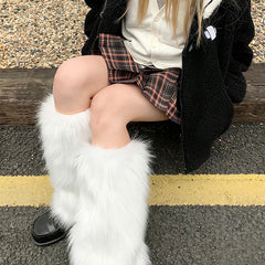 Solid Fuzzy Leg Warmers Warm Knee High Socks Women's Stockings & Hosiery