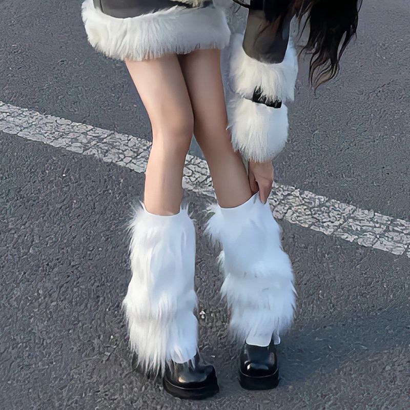 Solid Fuzzy Leg Warmers Warm Knee High Socks Women's Stockings & Hosiery
