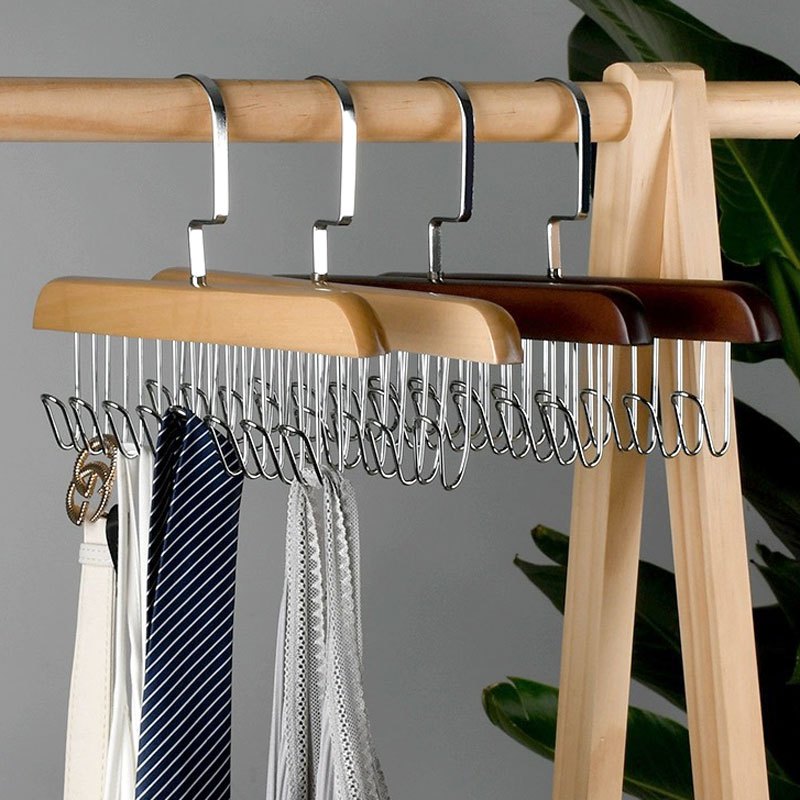 Wooden 8-Hook Tie Hanger Clothes Drying Rack Organizer