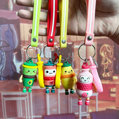 Cartoon Fruit Beverage Bottle Keychain Pendant Car Key Bag Hanging Decorations
