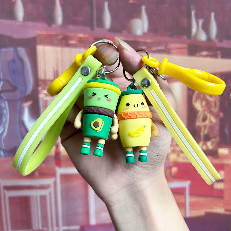 Cartoon Fruit Beverage Bottle Keychain Pendant Car Key Bag Hanging Decorations