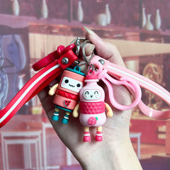 Cartoon Fruit Beverage Bottle Keychain Pendant Car Key Bag Hanging Decorations