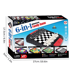 6 in 1 Family Game Chessboard Toy Gift Classic Chess Ludo Backgammon