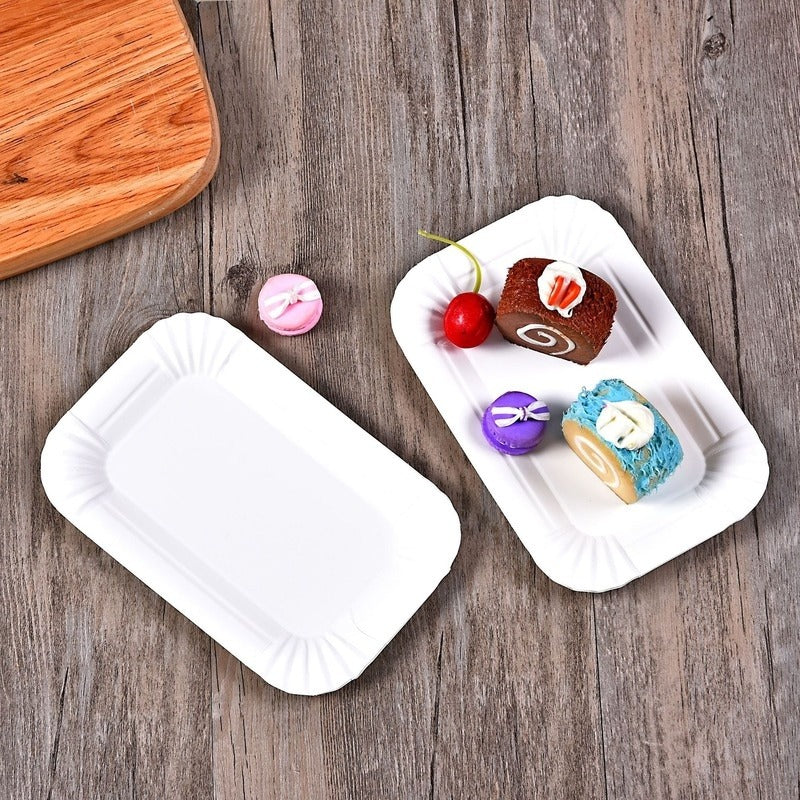 50pcs Rectangular Cake Tray Paper Plates Disposable Dinner Plate