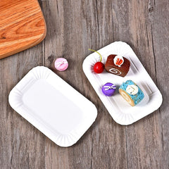 50pcs Rectangular Cake Tray Paper Plates Disposable Dinner Plate