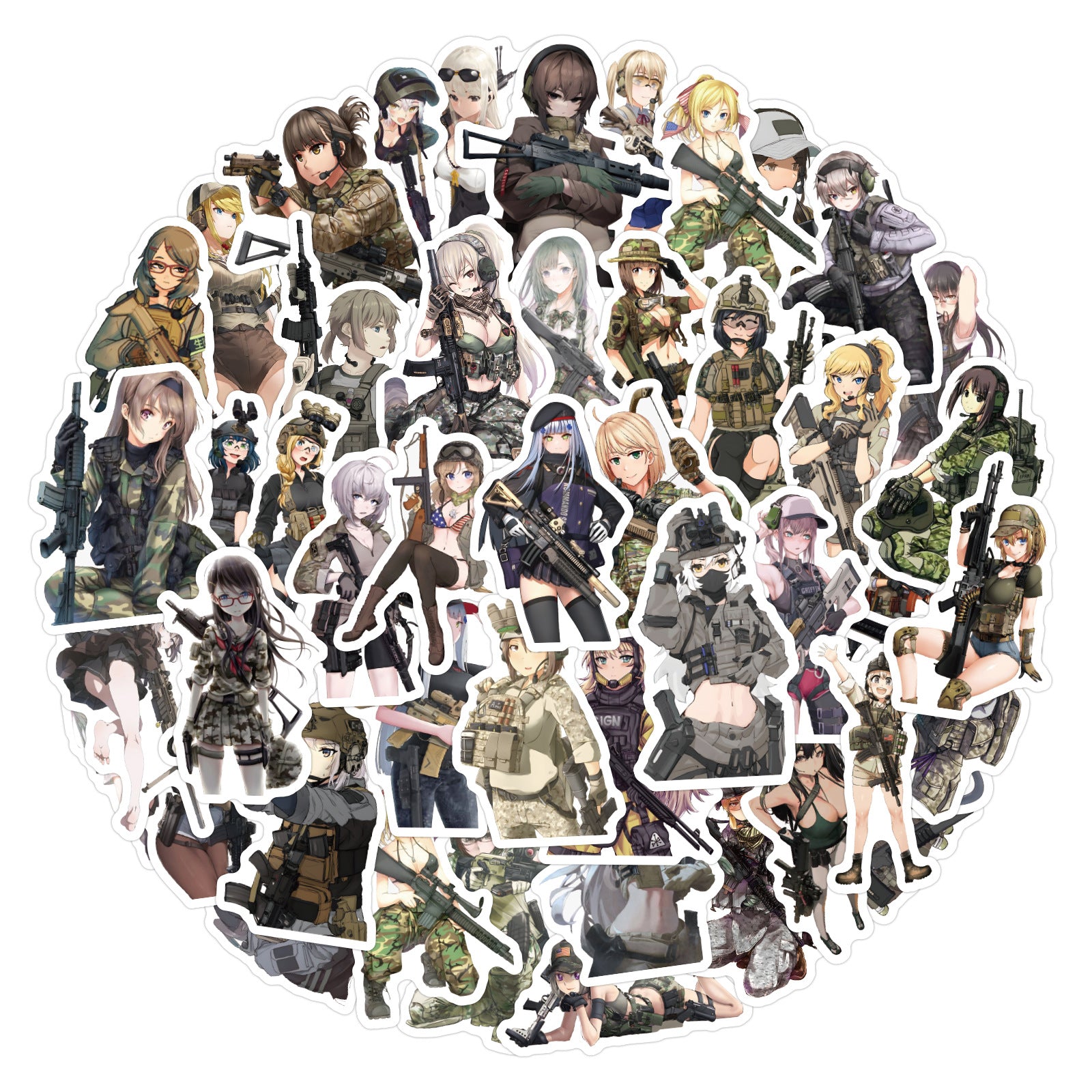 60pcs Military Anime Girl Love Doodle Stickers Pack