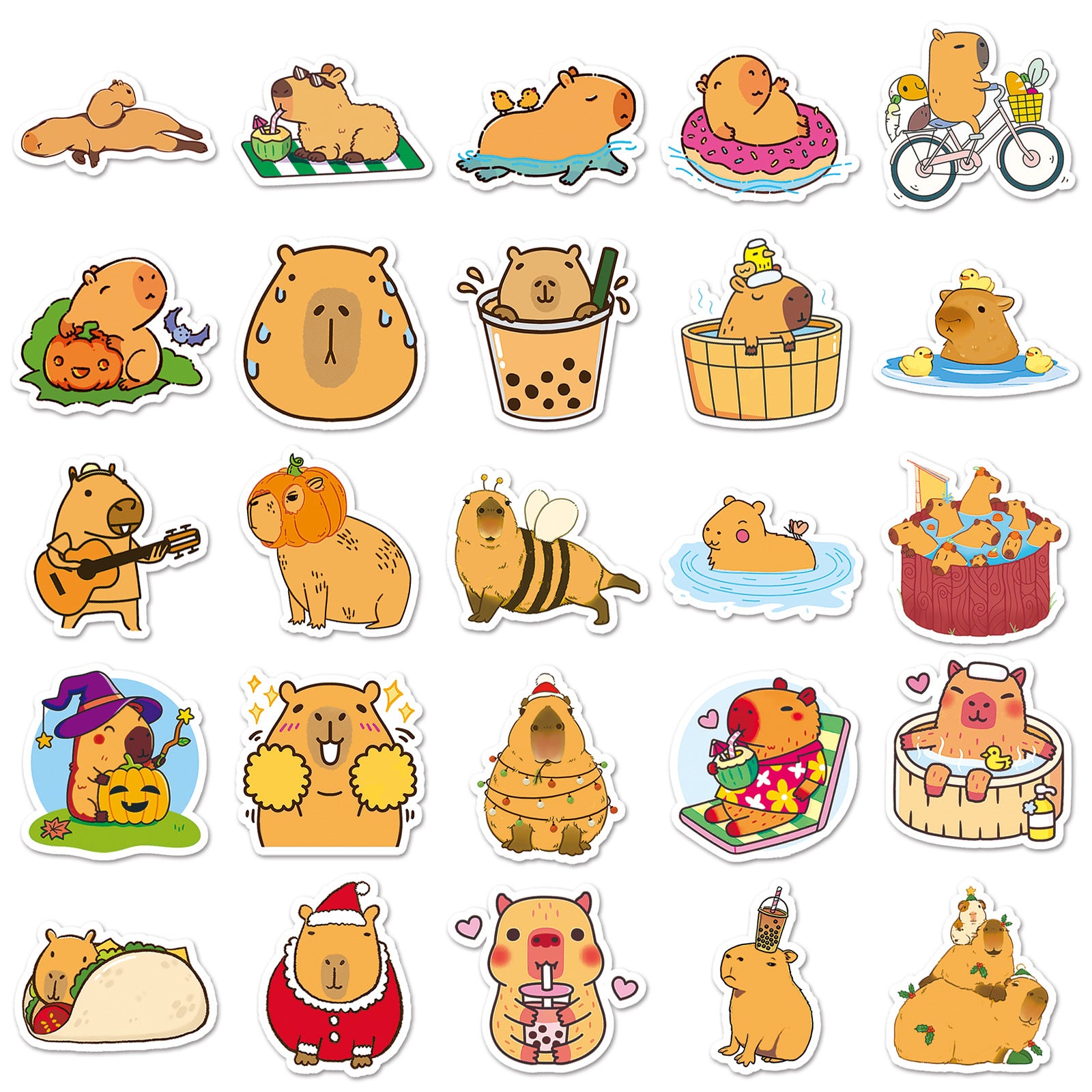 50pcs Capybara Love Doodle Waterproof Stickers Pack for Adults Teens