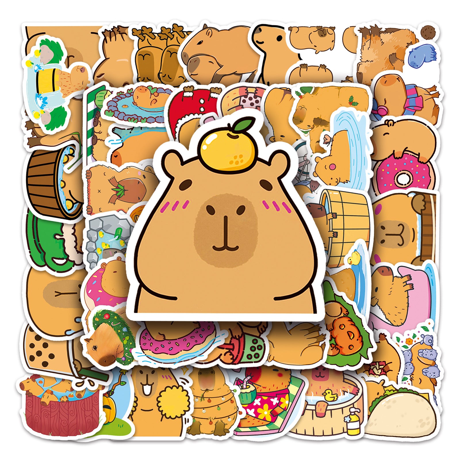 50pcs Capybara Love Doodle Waterproof Stickers Pack for Adults Teens
