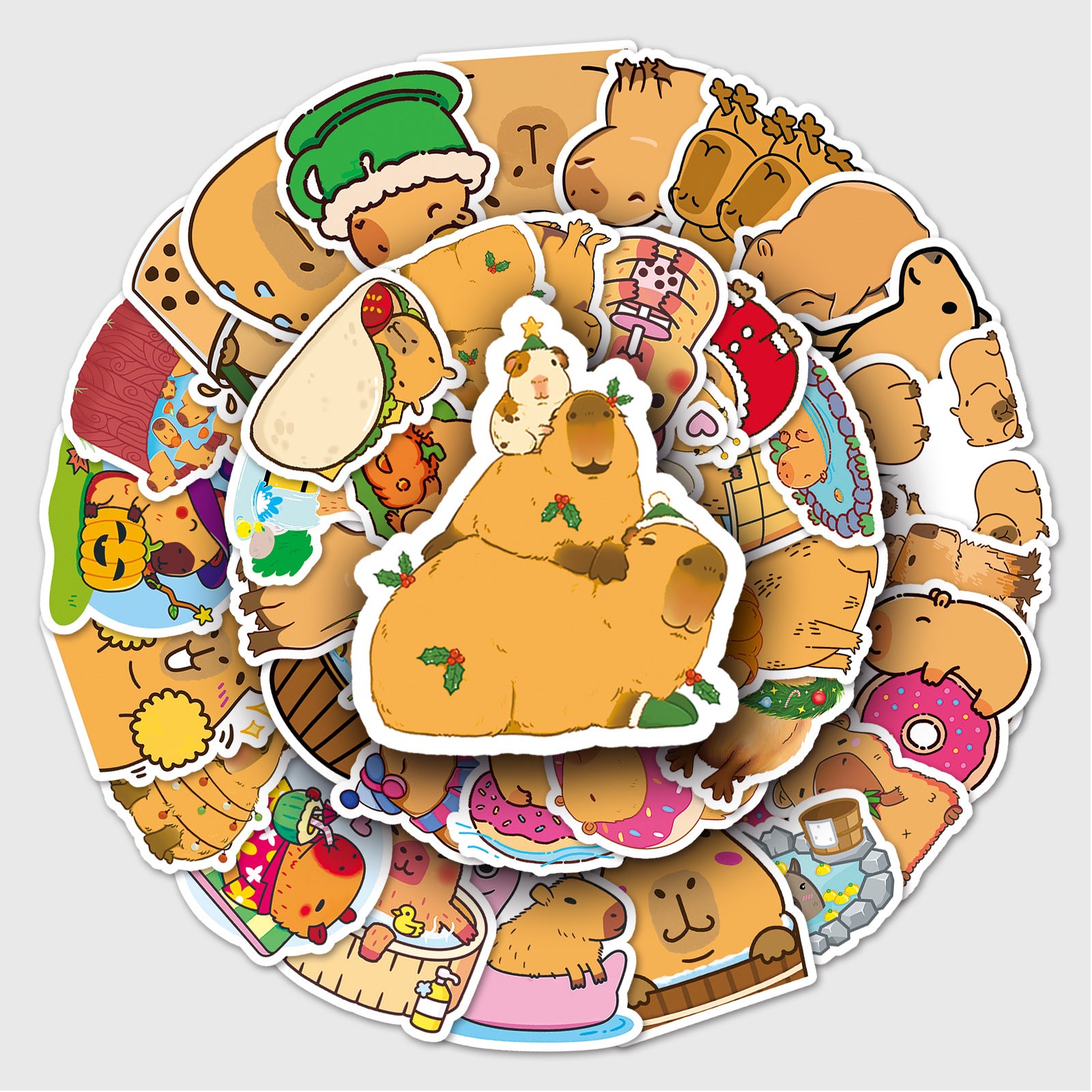 50pcs Capybara Love Doodle Waterproof Stickers Pack for Adults Teens