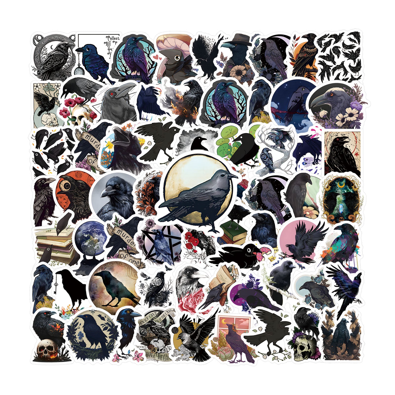 69pcs Funny Cartoon Waterproof Stickers: Fear Crow Bird Love Doodle Aesthetics