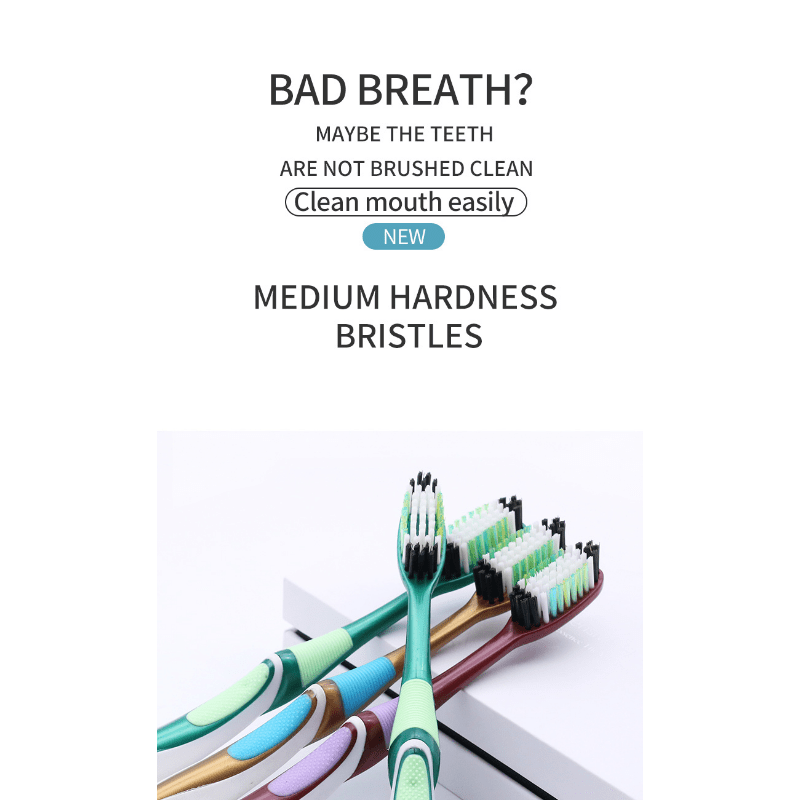 6pcs Medium Hard Hair Toothbrush, Family Pack, 2 Red, 2 Green, 2 Yellow