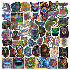 60pcs Hallowmas Psychedelic Animals Aesthetics Funny Cartoon Waterproof Stickers