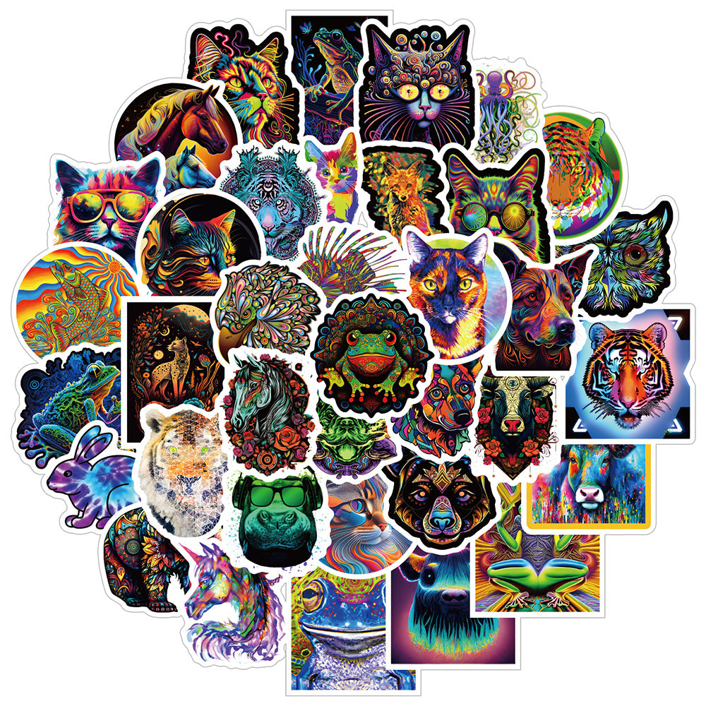 60pcs Hallowmas Psychedelic Animals Aesthetics Funny Cartoon Waterproof Stickers