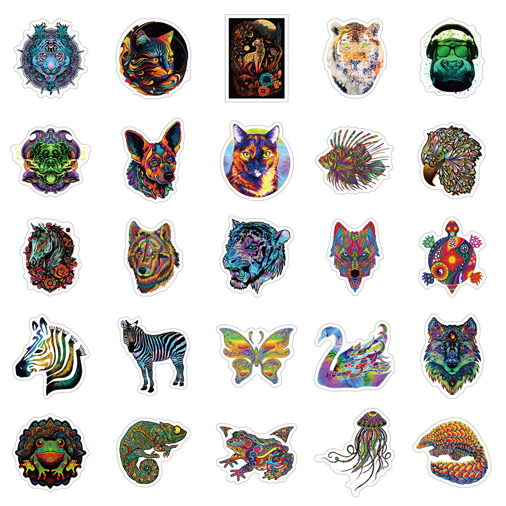 60pcs Hallowmas Psychedelic Animals Aesthetics Funny Cartoon Waterproof Stickers