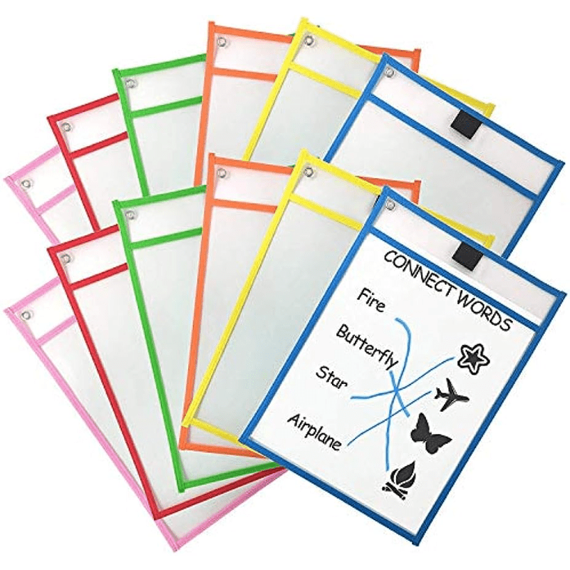 12pcs Reusable Dry Erase Pockets Write Erase Bag - Office Teaching Supplies