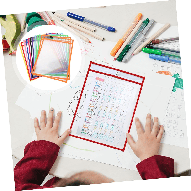 12pcs Reusable Dry Erase Pockets Write Erase Bag - Office Teaching Supplies