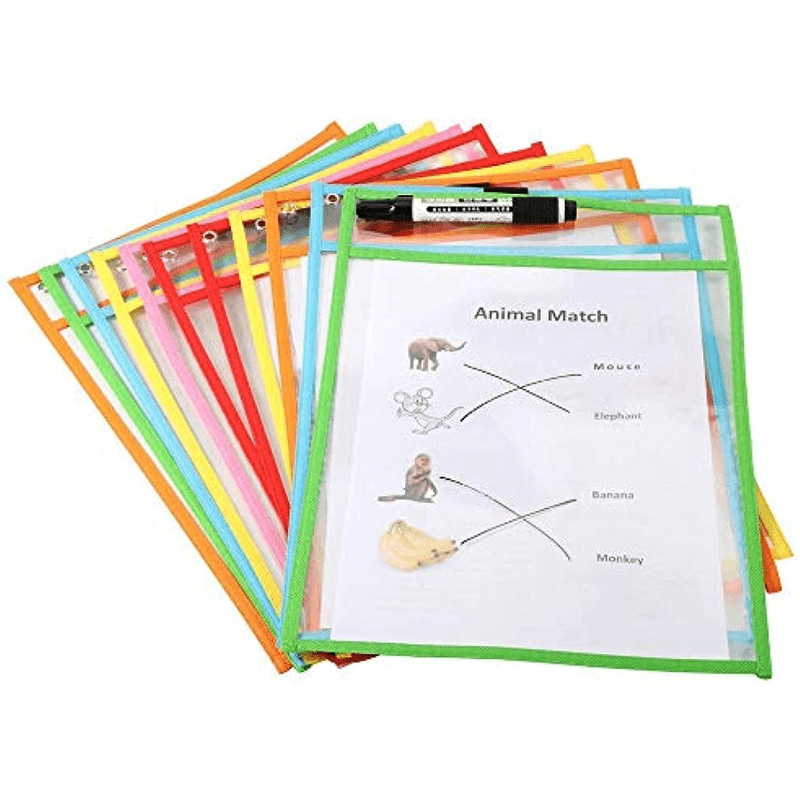 12pcs Reusable Dry Erase Pockets Write Erase Bag - Office Teaching Supplies
