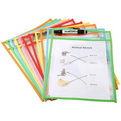 12pcs Reusable Dry Erase Pockets Write Erase Bag - Office Teaching Supplies