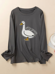 Lounge Top Women's Goose Print Long Sleeve Crew Neck Pajama Top