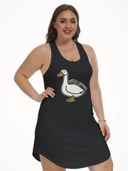 Plus Size Goose Print Scoop Neck Tank Nightdress
