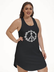 Plus Size Floral Lounge Dress Women's Plus Scoop Neck Stretch Nightdress