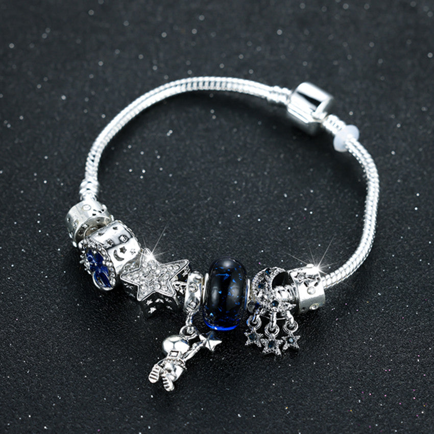 Astronaut Earth Bracelet Silvery Plated Tassel Moon Star Bead