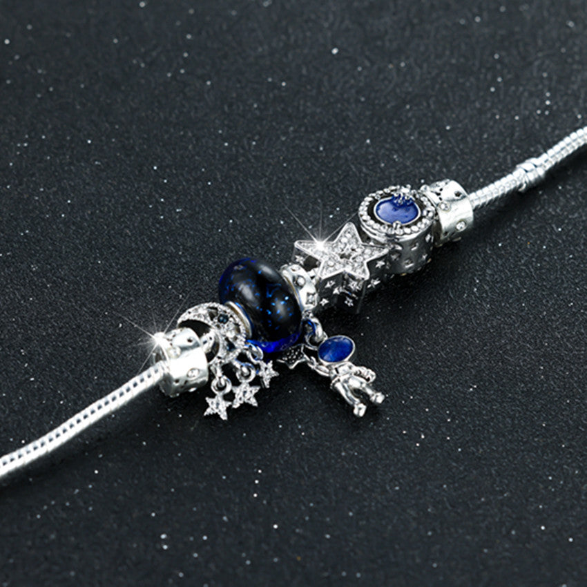 Astronaut Earth Bracelet Silvery Plated Tassel Moon Star Bead
