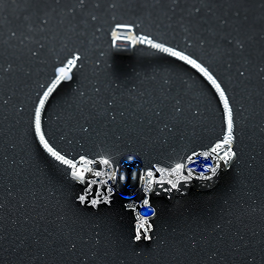Astronaut Earth Bracelet Silvery Plated Tassel Moon Star Bead