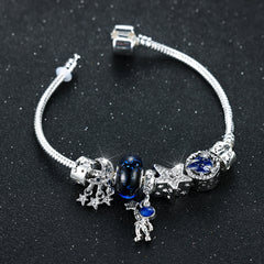 Astronaut Earth Bracelet Silvery Plated Tassel Moon Star Bead