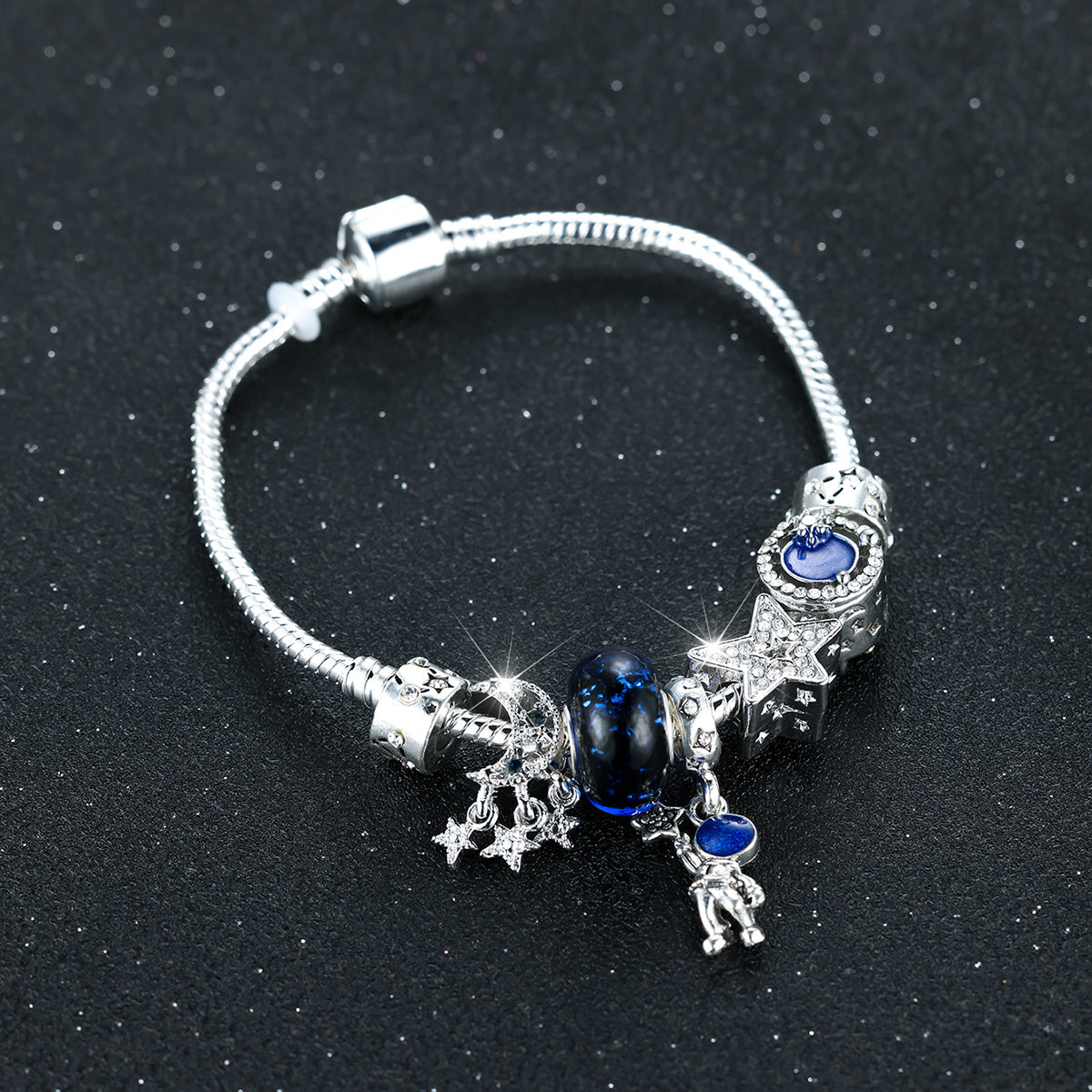 Astronaut Earth Bracelet Silvery Plated Tassel Moon Star Bead