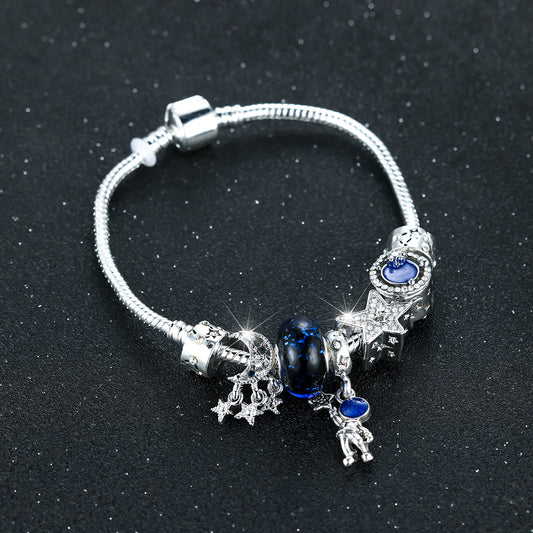 Astronaut Earth Bracelet Silvery Plated Tassel Moon Star Bead